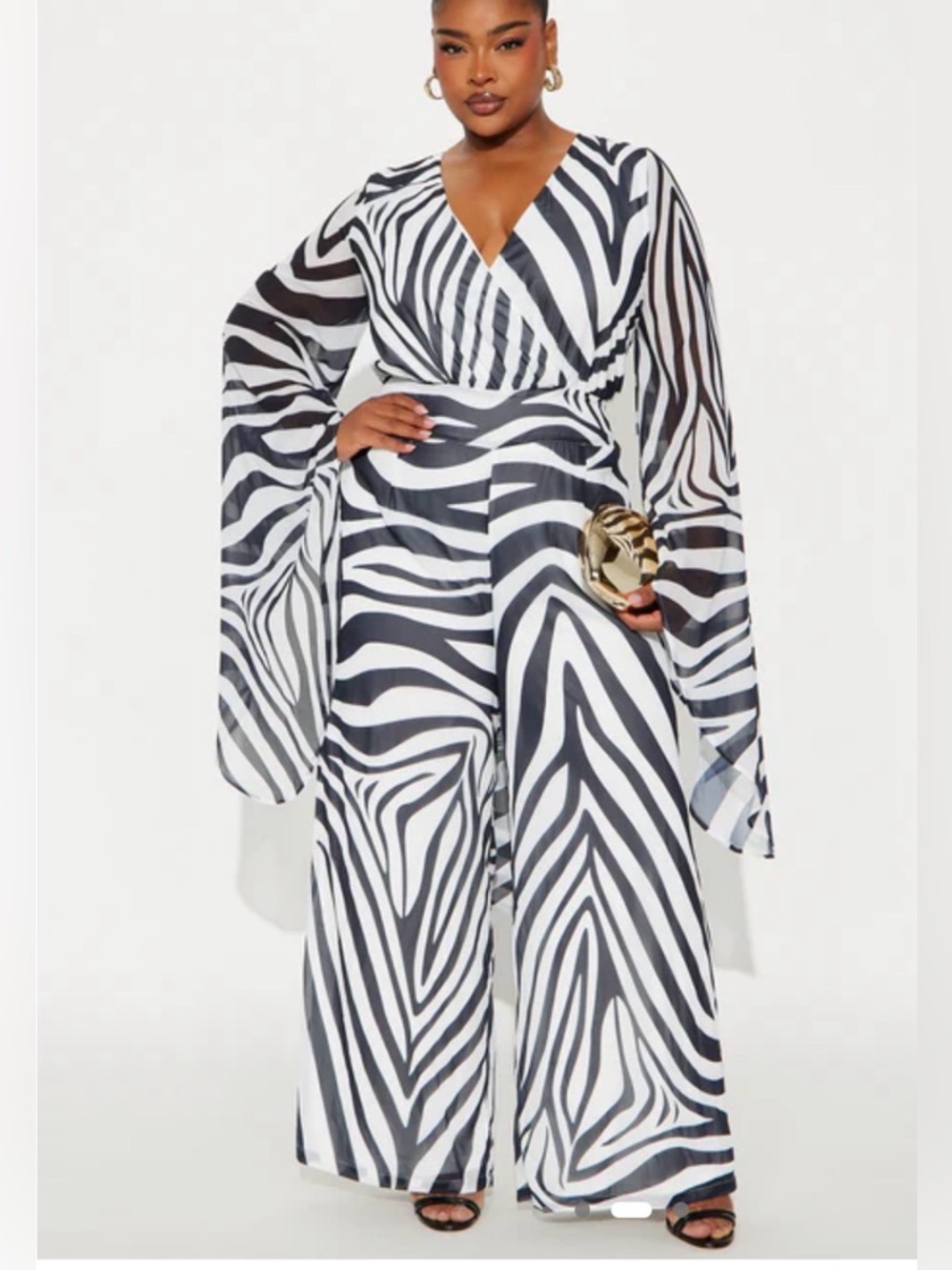 Fashion Nova Black & White Zebra Wrap Jumpsuit